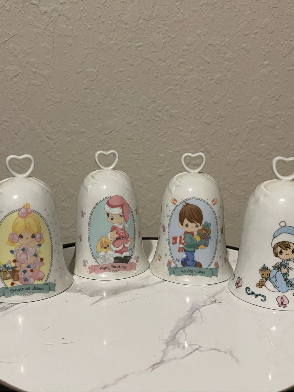Precious Moments White Porcelain Holiday Bell Set 1995-1997 Enesco